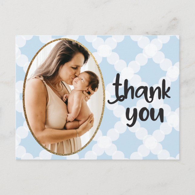 Boy Photo Blue Gold Frame Baby Shower Thank You Postcard (Front)