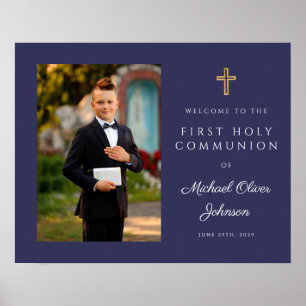 Boy Photo First Communion Navy Blue Welcome Poster