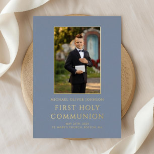 Boy Photo First Holy Communion Blue Gold