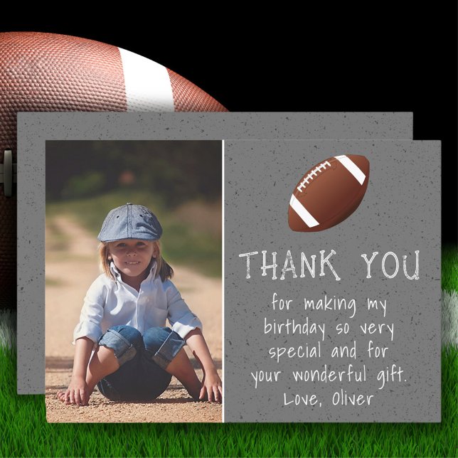 Boy Photo Football Ball Kid's Birthday  Thank You Card (Creator Uploaded)
