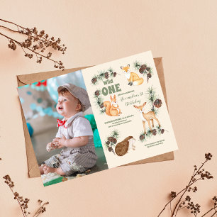 Boy Photo Woodland Animals 1st Birthday Invitation