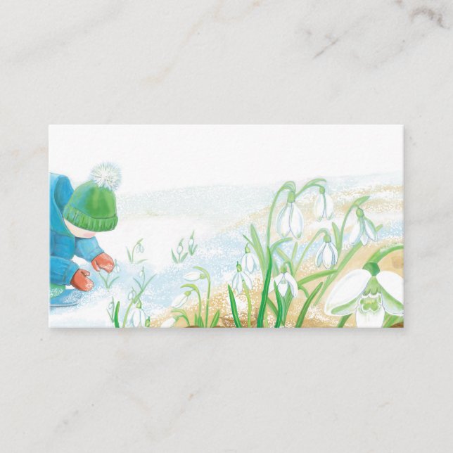 Boy Picking Snowdrops Illustration  Enclosure Card (Front)