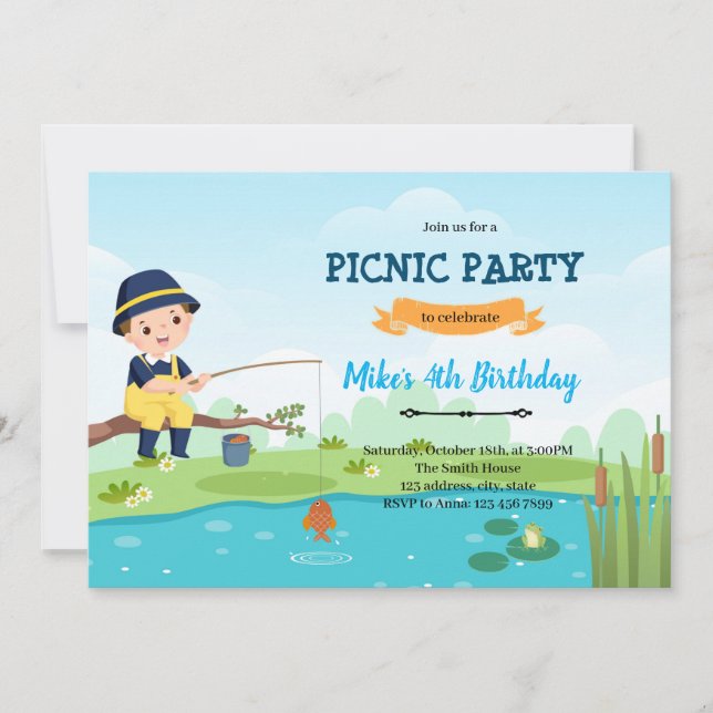 Boy picnic fishing invitation (Front)