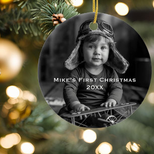 Boy Pilot Aeroplane Photo Aviation Cute Christmas Ceramic Tree Decoration