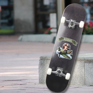 Boy Pilot flying Vintage Airplane in Clouds Custom