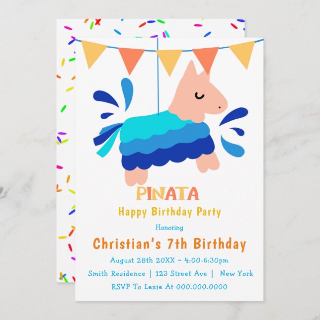 Boy Piñata 7th Birthday Invitations (Front/Back)