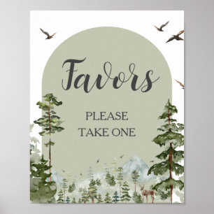 Boy Pine Tree Forest Mountain Baby Shower Favours Poster