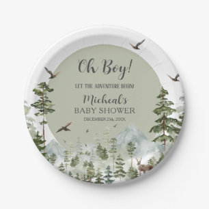 Boy Pine Tree Forest Mountain Baby Shower Paper Plate