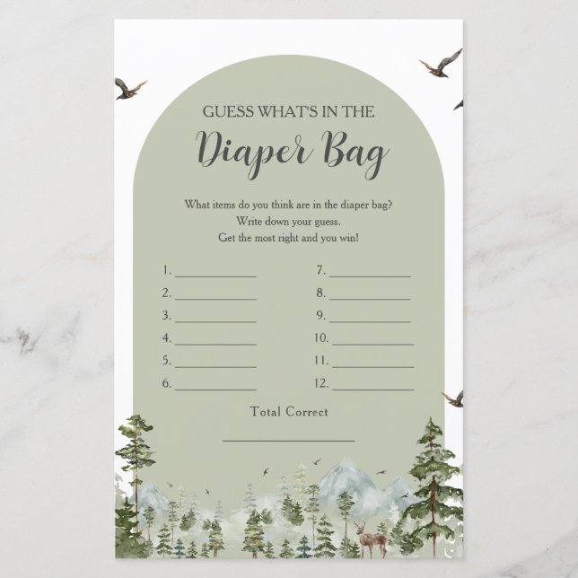 Boy Pine Tree Forest Mountain What's in Diaper Bag (Front)