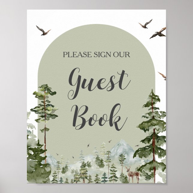Boy Pine Tree Mountain Baby Shower Guest Book (Front)