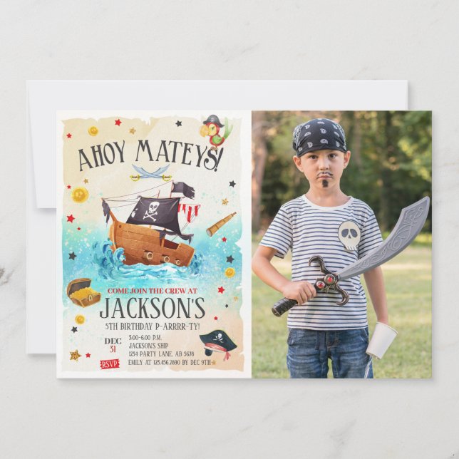 Boy Pirate Birthday Photo Invitation (Front)