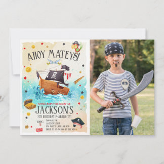 Boy Pirate Birthday Photo Invitation