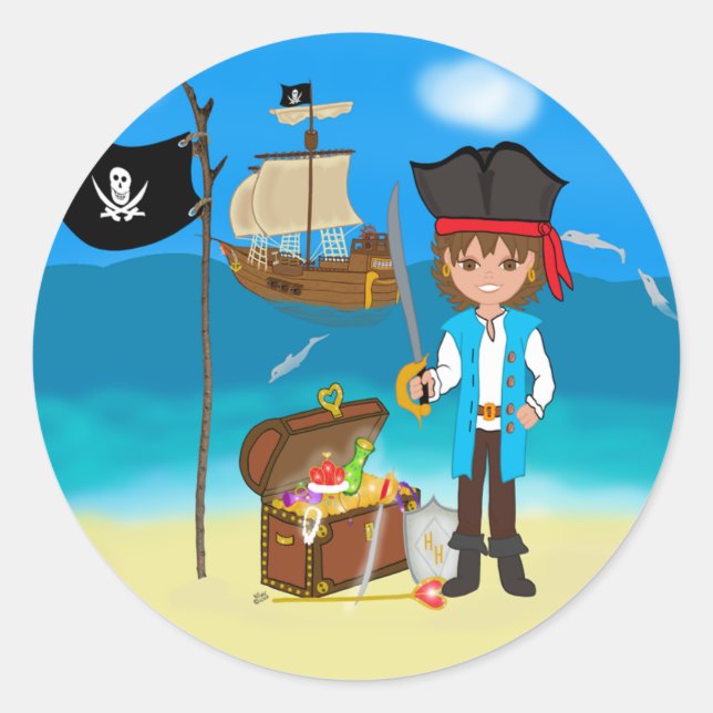 Boy Pirate with Treasure Chest Stickers (Front)