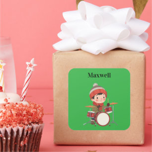 boy playing drums Christmas holiday Square Sticker
