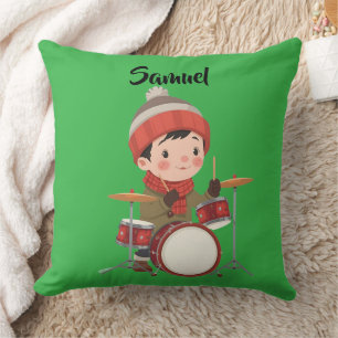 boy playing drums Christmas holiday Throw Pillow