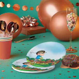 Boy Playing Golf Paper Plate