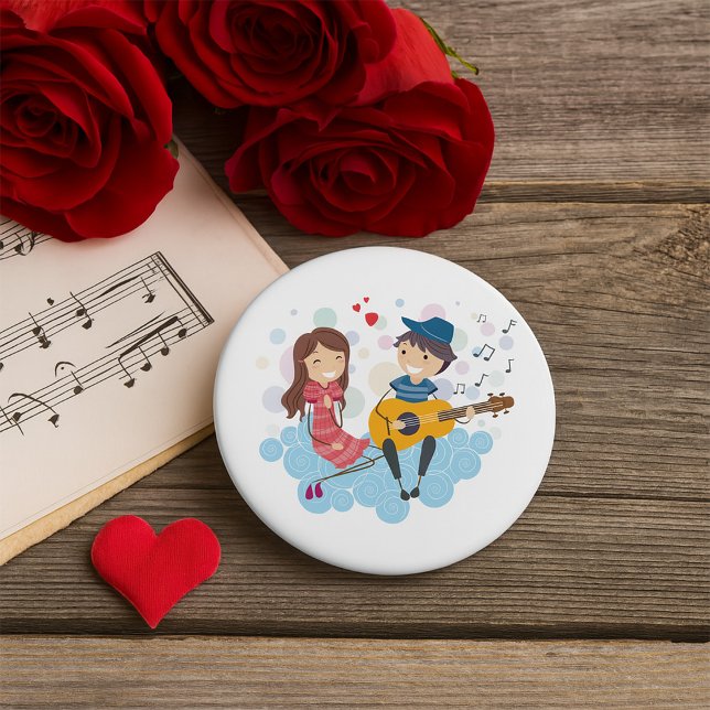 Boy Playing Guitar for Girl Love and Music  7.5 Cm Round Badge (Creator Uploaded)
