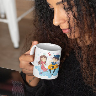 Boy Playing Guitar for Girl Love and Music  Coffee Mug
