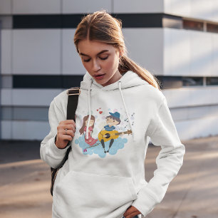 Boy Playing Guitar for Girl Love and Music  Hoodie