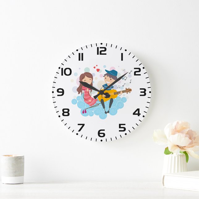 Boy Playing Guitar for Girl Love and Music  Large Clock (Creator Uploaded)