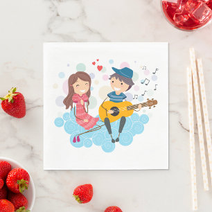Boy Playing Guitar for Girl Love and Music Napkin