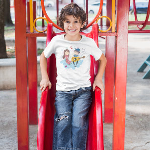 Boy Playing Guitar for Girl Love and Music  T-Shirt