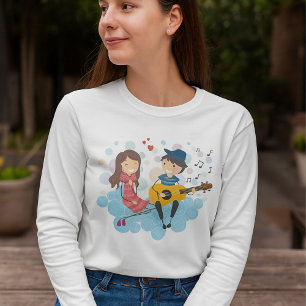 Boy Playing Guitar for Girl Love and Music T-Shirt