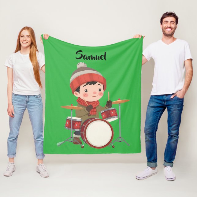 boy playing the drums Christmas Fleece Blanket (In Situ)