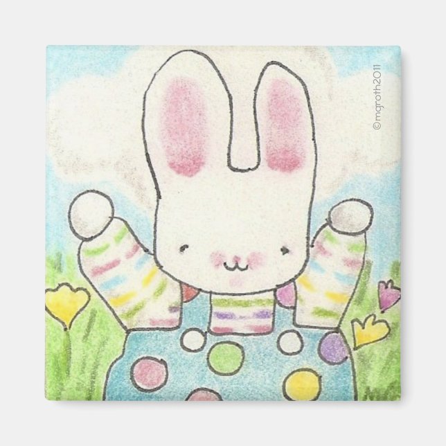boy polka dot bunny magnet (Front)