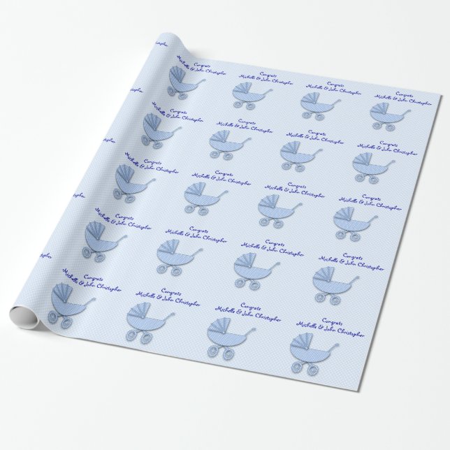 boy polka dots baby stroller wrapping paper (Unrolled)