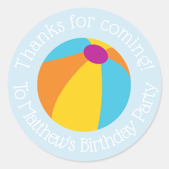 Boy Pool Birthday Party Classic Round Sticker (Front)