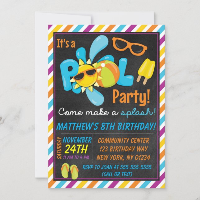 Boy Pool Birthday Party Invitation (Front)