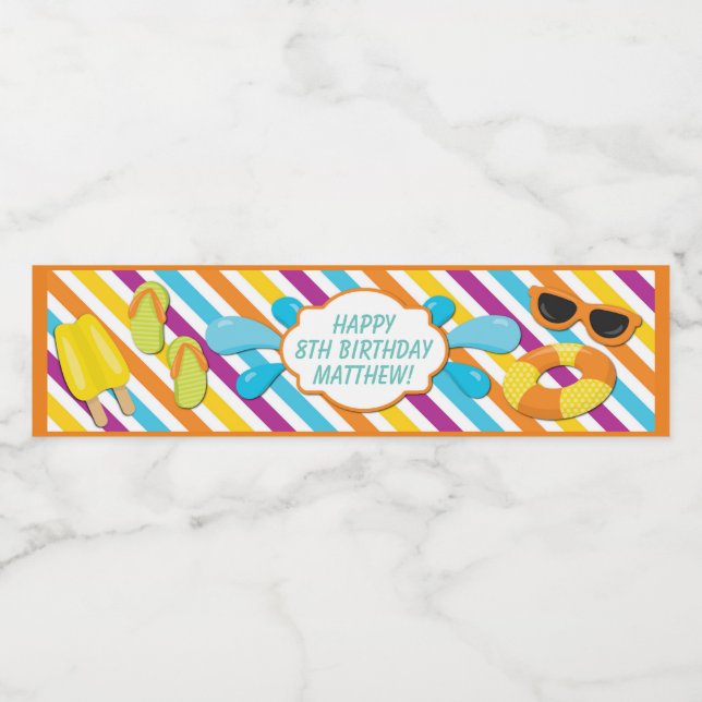 Boy Pool Birthday Party Water Bottle Label (Single Label)