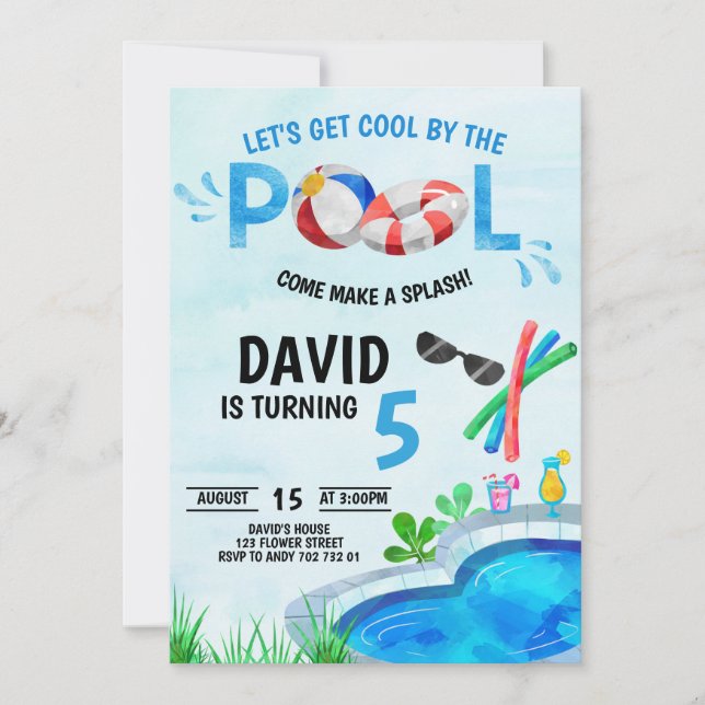 Boy Pool Party Birthday Cool by the Pool Summer Invitation (Front)