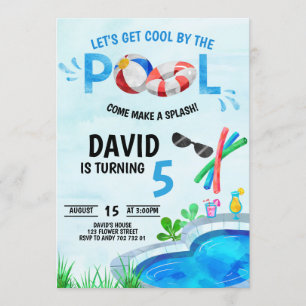 Boy Pool Party Birthday Cool by the Pool Summer Invitation