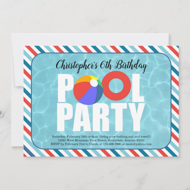 Boy Pool Party Birthday Party Invitation (Front)