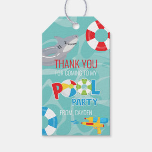 Boy Pool Party birthday shark thank you favour Gift Tags