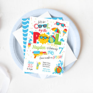 Boy Pool Party Invitation, Summer Birthday Invitation