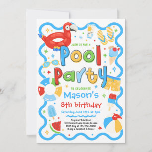 Boy Pool Party Summer Tropical Swimming Birthday  Invitation