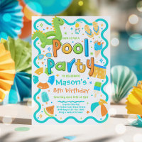 Boy Pool Party Summer Tropical Swimming Birthday