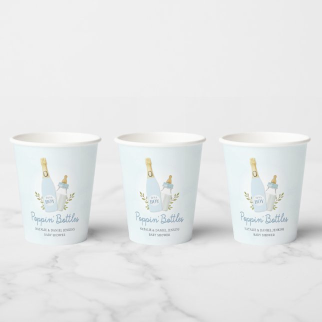 Boy Poppin Bottles Baby Shower Blue  Paper Cups (Multi)