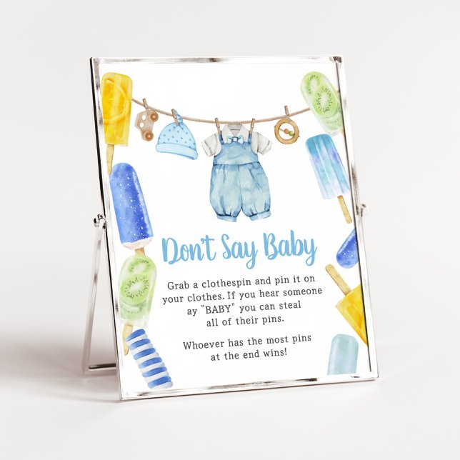 Boy Popsicle Baby Shower Don't Say Baby Poster (Popsicle Baby Shower Don't Say Baby Sign)