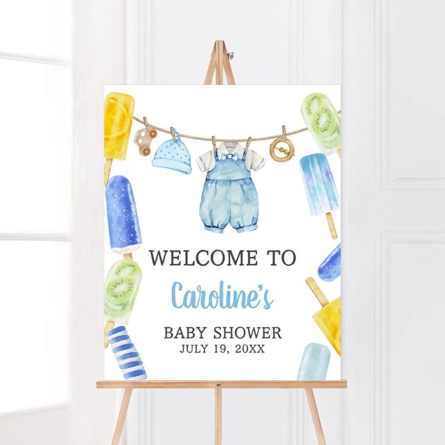 Boy Popsicle Baby Shower Welcome Poster (Popsicle Baby Shower Welcome Sign)