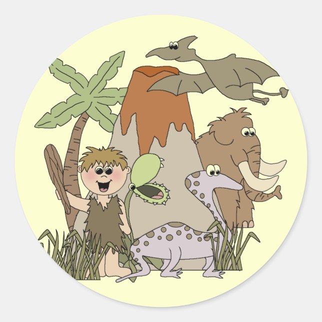 Boy Prehistoric Life Classic Round Sticker (Front)