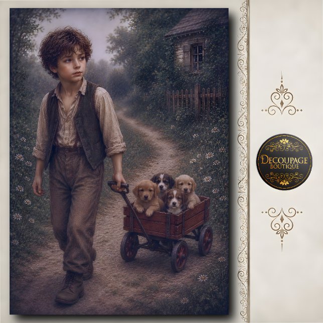 Boy Pulling Wagon with Puppies Tissue Paper (Boy Pulling Wagon with Puppies Tissue Paper)