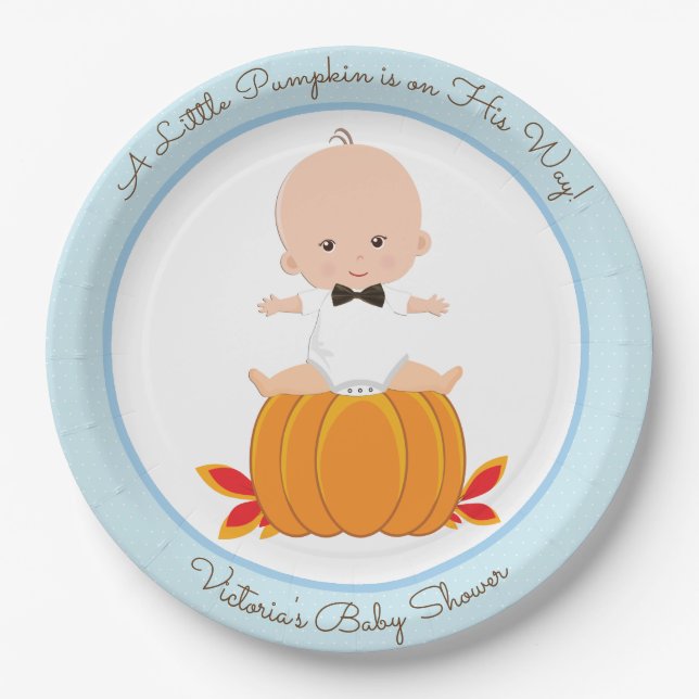 Boy Pumpkin Baby Shower Paper Plates (Front)