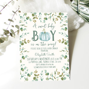 Boy Pumpkin & Eucalyptus Baby Shower Invitation