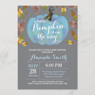 Boy Pumpkin Fall Baby Shower Blue and Grey Invitation