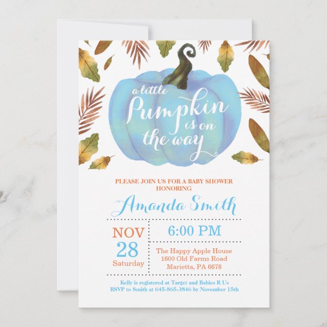 Boy Pumpkin Fall Baby Shower Invitation (Front)