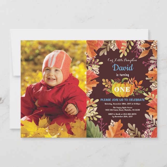 Boy Pumpkin Fall Birthday Invitation (Front)